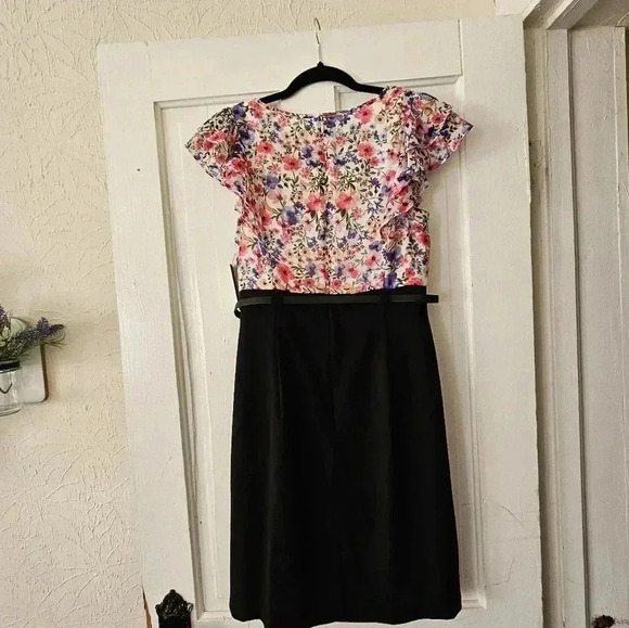 ALYX Mixed Media Belted Sheath Dress Size 8, Floral And Solid, Careerwear - Picture 4 of 7